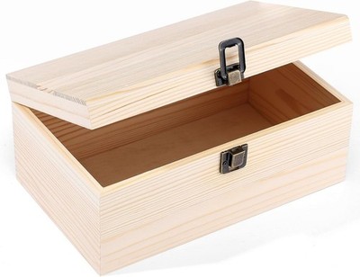 WSICSE Unpainted Wood Box with Hinged Lid - Large 9.2''x5.5''x3.9'' for Crafts DIY 