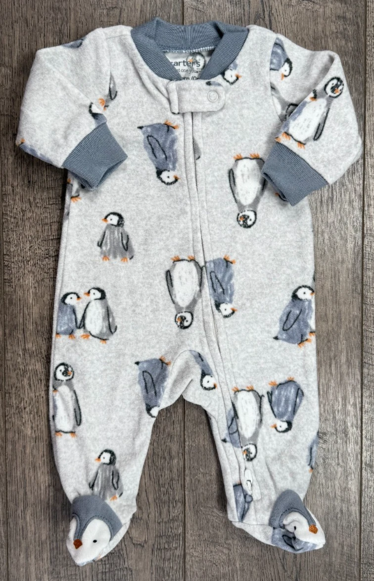 Baby Boy Clothes Nwot Just One You Carter's Newborn Fleece Penguin Footed Outfit