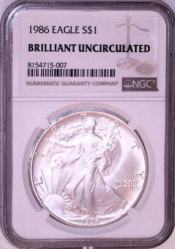 1986 American Silver Eagle $1 BU Brilliant Uncirculated NGC Brown Label
