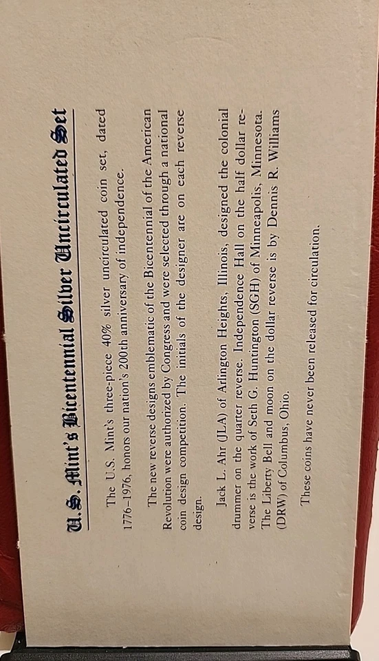 1776-1976-S 40% Silver 3-Coin Uncirculated Bicentennial Mint Set - Image 3 of 4