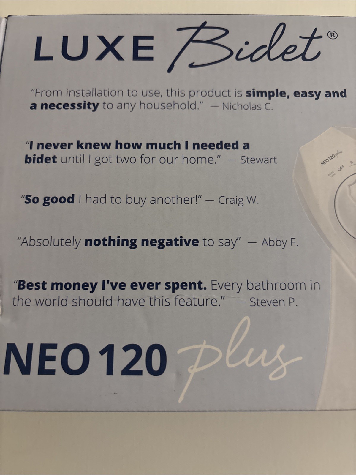 NEO 120 Plus White Patented Bidet Attachment for Toilet Seat, Innovative Hinges