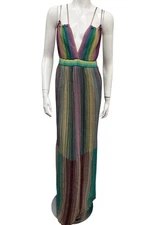 Missoni Womens Size 46 Multicolor Striped Long Maxi Metallic Open Back Dress euc