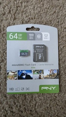 PNY Elite-X 64 GB 100MB/s MicroSDXC Flash Card with SD Card Adapter New Sealed