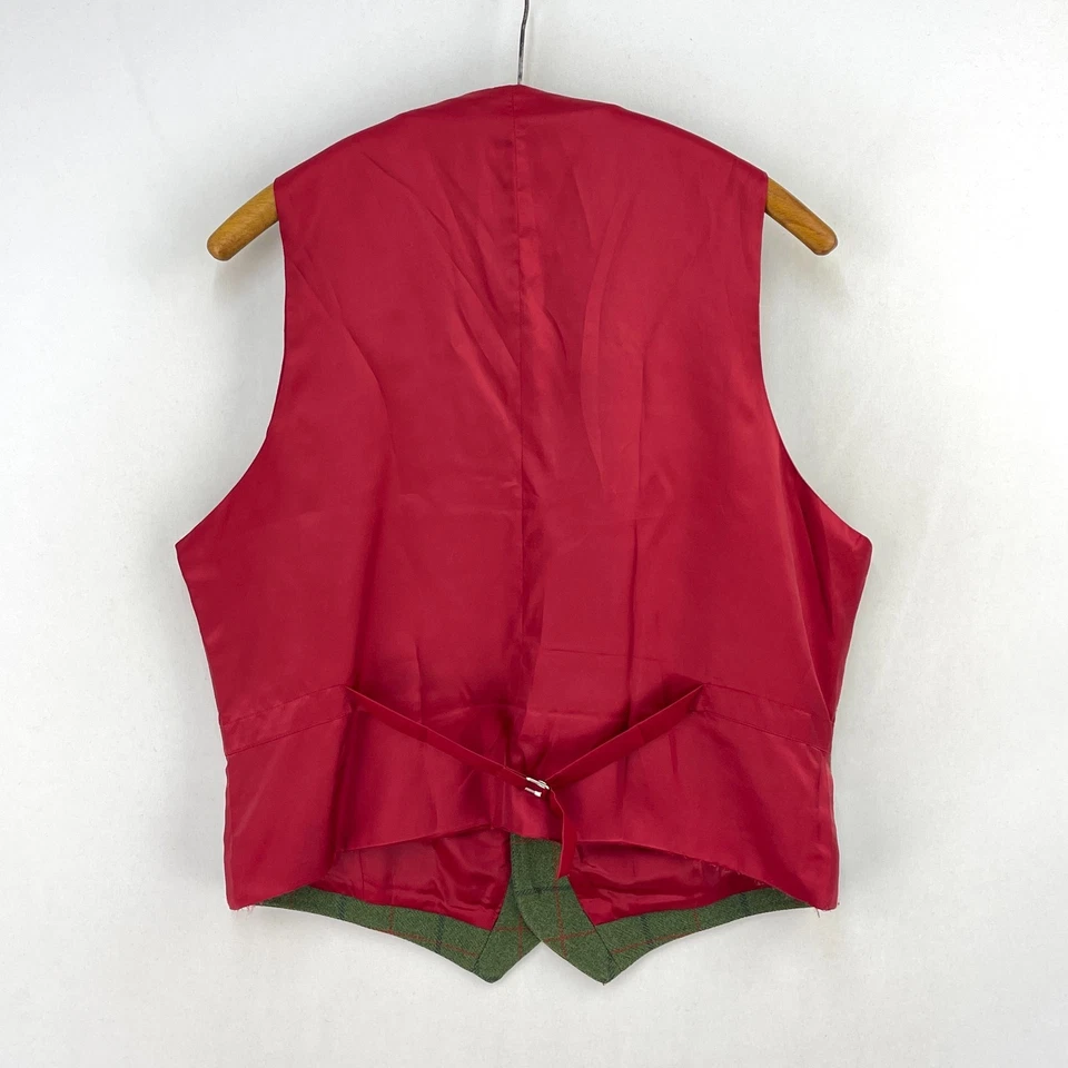 John Brocklehurst Tweed Waistcoat Mens 44 Green Check Wool Formal Country Vest - Image 2 of 4