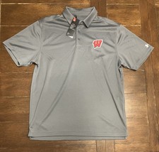 Wisconsin Badgers Under Armour HeatGear Men's Gray L Large Polo Shirt NWT