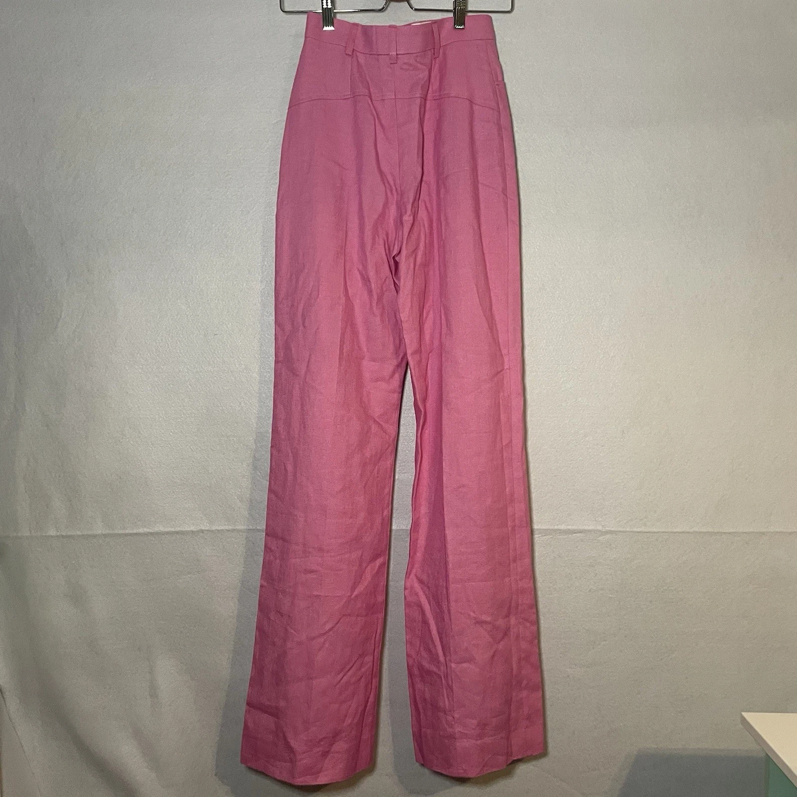 Pantaloni Jacquemus rosa misto lino gamba larga Le Splash XS NUOVI CON ETICHETTE