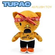 New 25cm Hello Kitty Tupac Plush Doll Rapper Figure Collectible Stuffed Toys