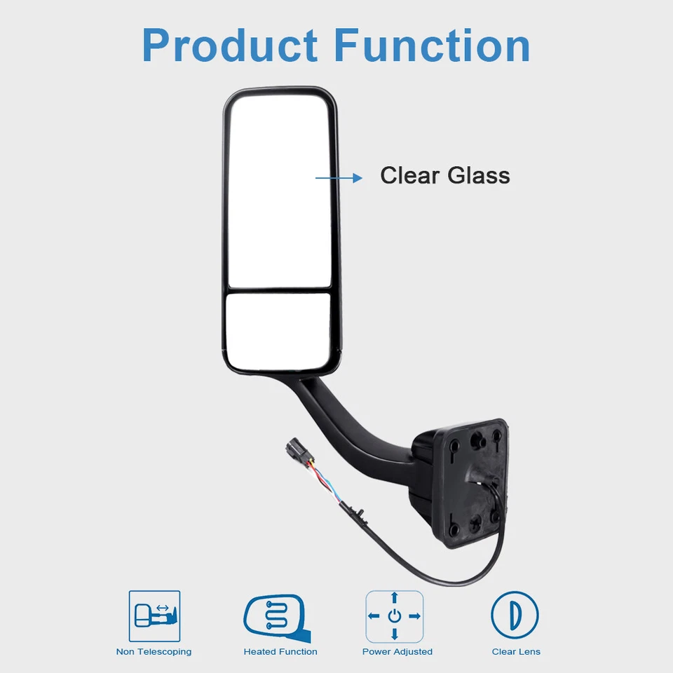For 08-16Freightliner Cascadia Black Door Mirror Power Heated Left Driver Side - Image 3 of 4