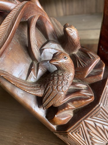 Carved Wooden Bookends Intricate Bird Design Antique Statement Piece - Picture 11 of 12
