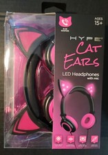   Hype LED Cat Ear Headphones PINK With In-Line Microphone Fold and Swivel Design