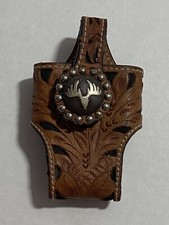 WESTERN Silver Cowboy Decor Tooled Leather Belt Clip Cell Phone Holder Deer