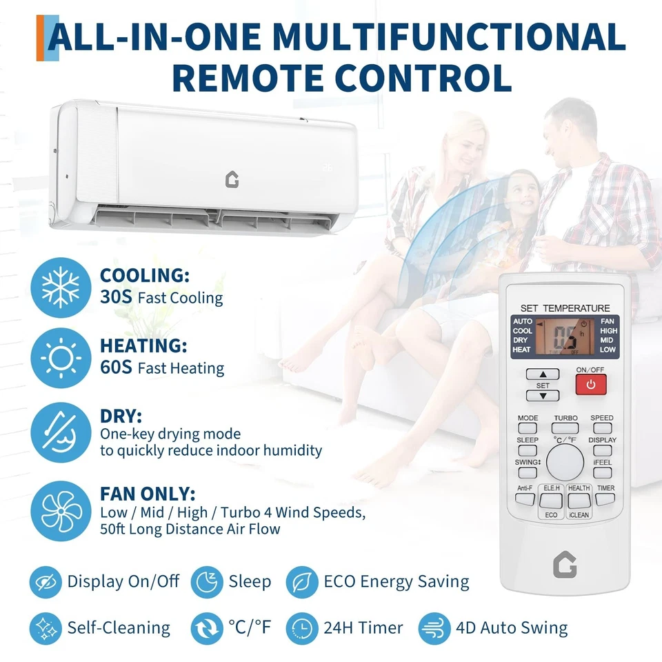 9000 BTU Mini Split Air Conditioner 18.5 SEER2 208-230V Split Unit Ac and Heat - Image 2 of 4