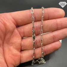 925 Solid Sterling Silver Paperclip Rolo Chain Necklace For Women 3mm