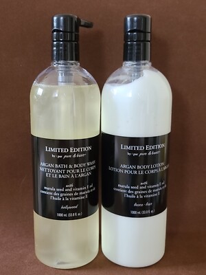 ARGAN BODY LOTION & BODY WASH w/ Marula Seed & Vit E Oil 33.8 fl oz Pure & Basic