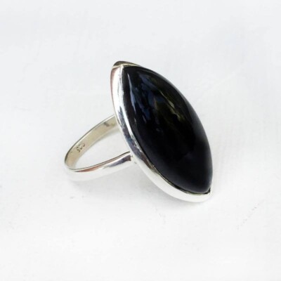 Schwarzer Onyx Ring 925 Sterling Silber Natur Ringe Damen Schmuck alle Größen