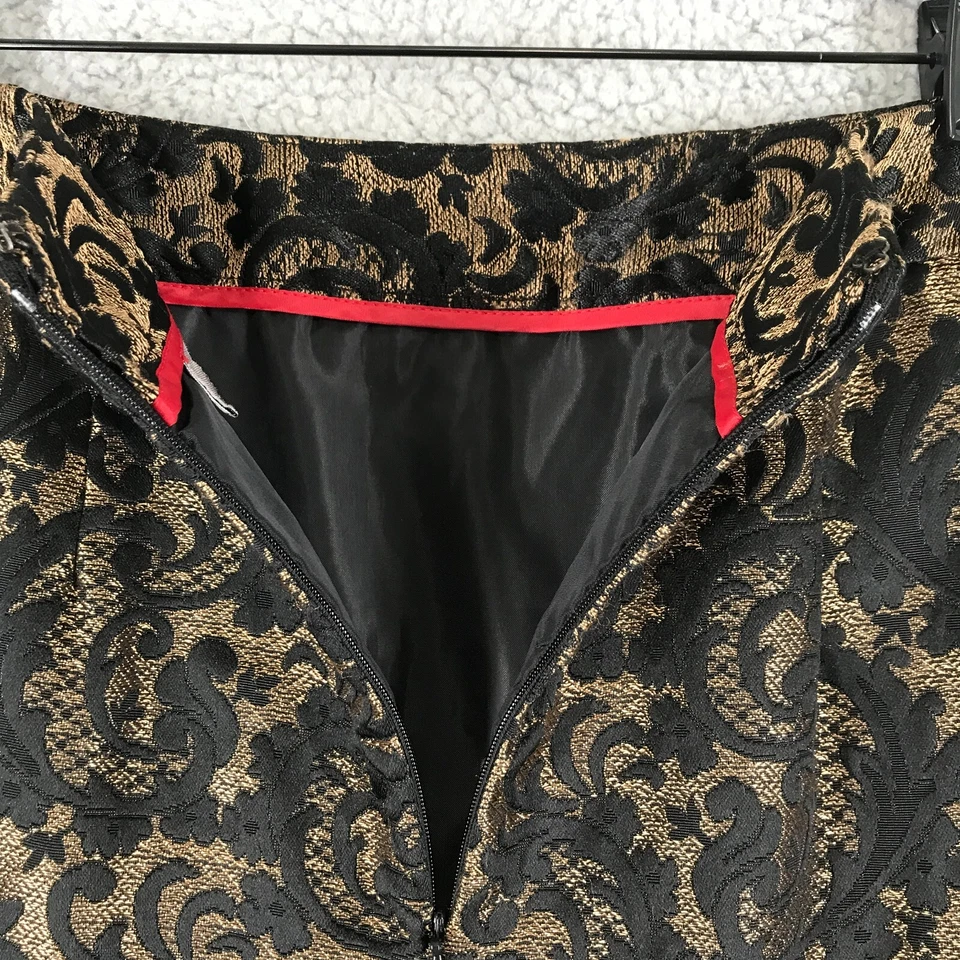 Falda Lápiz Worthington Talla 6 Forrada Formal Negra Dorada Damasco Jacquard Foto 3 de 4