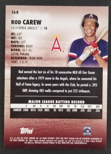Tarjeta de béisbol Rod Carew 2023 Topps Stadium Club #168 (NM) - Imagen 2 de 2