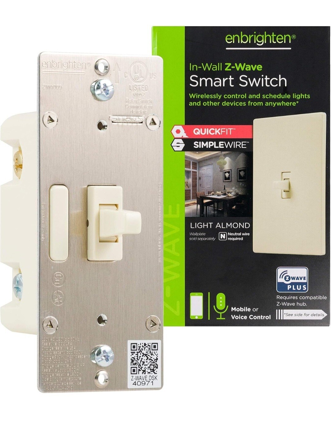 Enbrighten Z-Wave Plus In-Wall Smart Toggle Switch w/ Quick 