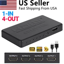 HDMI Splitter HD 4K 4 Port HDMI 2.0 Cable Repeater Mirror Splitter Amplifier US