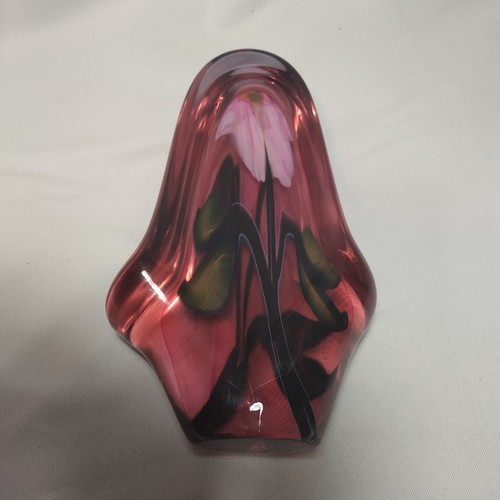 CHARLES LOTTON TITLED "FLORAL" STRETCHED GLASS ROSE COLORED 1983 - Picture 5 of 9
