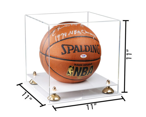 Estuche de exhibición de baloncesto de acrílico transparente con elevadores dorados y base blanca (A001) - Imagen 2 de 2