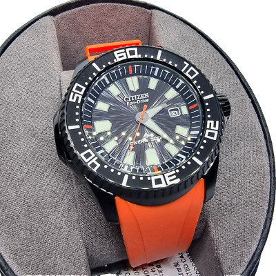 Neu Citizen Promaster Diver Eco Drive Uhr   Schwarz Orange PU Armband BN0088-03E