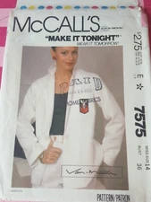Vintage McCalls Pattern 7575 Notch Collar Jacket Size 14 Bust 36"  UNCUT