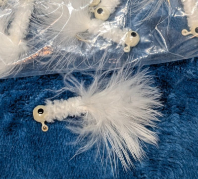 10ct 1/16th oz Marabou Jigs WHITE Crappie Panfish Bass Walleye
