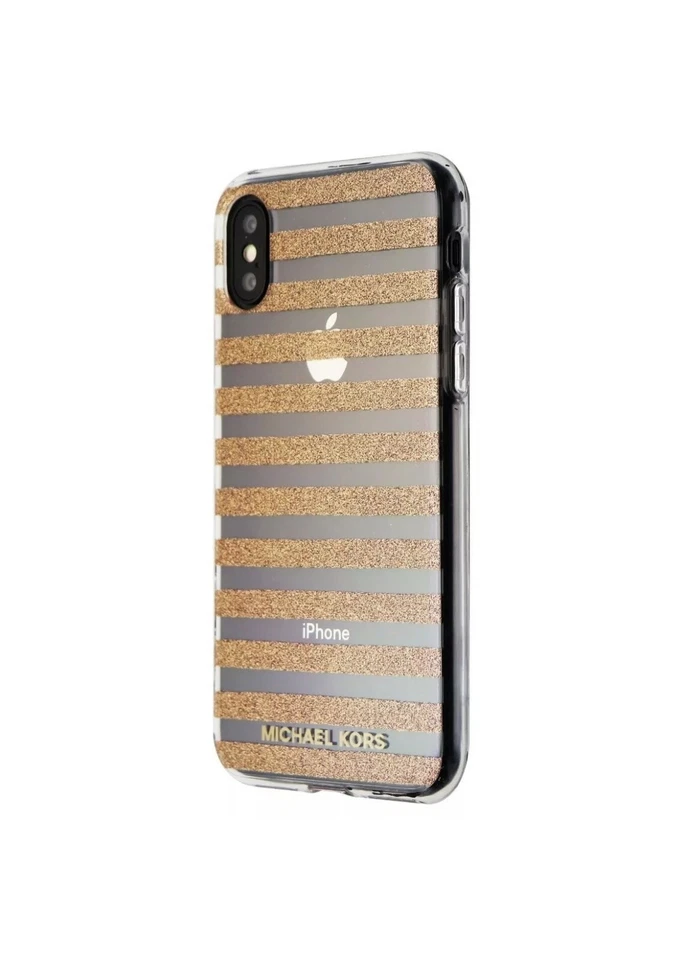 Funda a Presión Michael Kors Rayas Brillantes para iPhone XS y X - Transparente/Dorado Rosa Foto 2 de 3