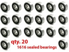 20 BALL BEARINGS, 1616 RS, 1/2" ID x 1-1/8" OD x 3/8", SEALED BOTH SIDES