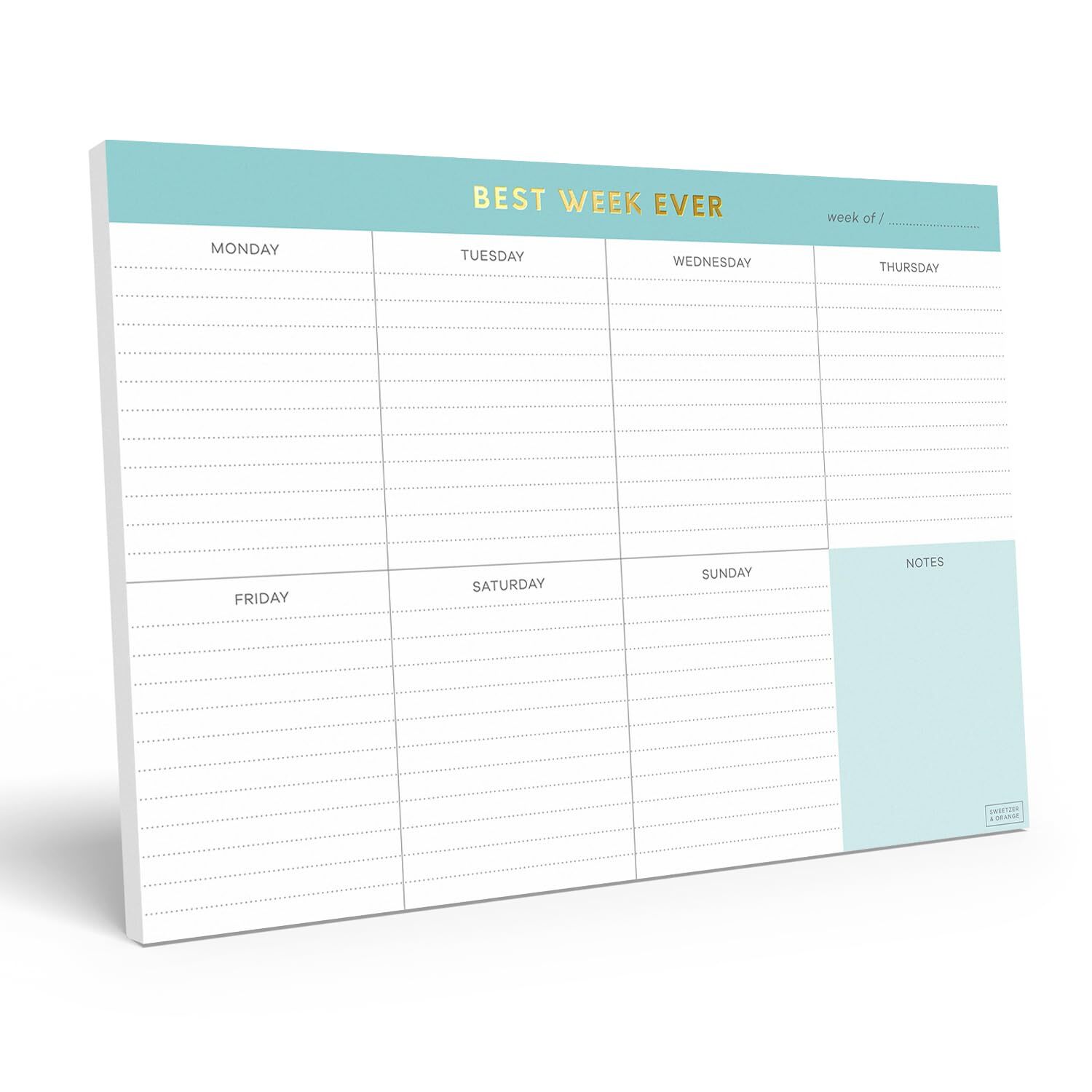 Sweetzer & Orange Weekly To Do List Pad. Gold Foil Weekly Planner Notepad wit...