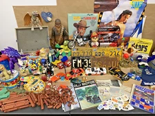 Vintage Estate Grandpa's Junk Lot License Plates Autograph Stamps Marbles Toys