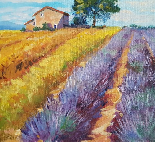 Lavender Fields Painting – 12x16 Provence Landscape, Contemporary Collectible - Picture 2 of 5