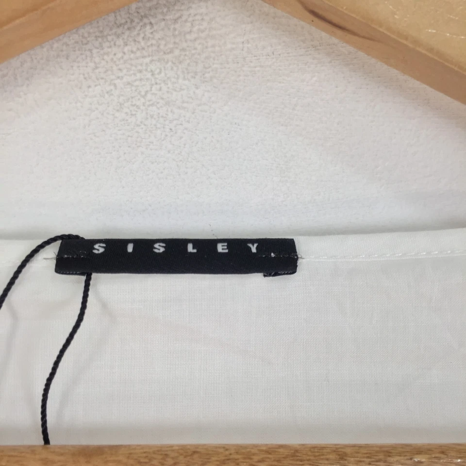 Sisley womens tunic top size L sheer white short sleeve round neck cotton 055648 — 第 4/4 张图片