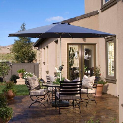 7.5FT Patio Umbrella w/Push Button Tilt and Crank for Deck Porch (Navy Blue)