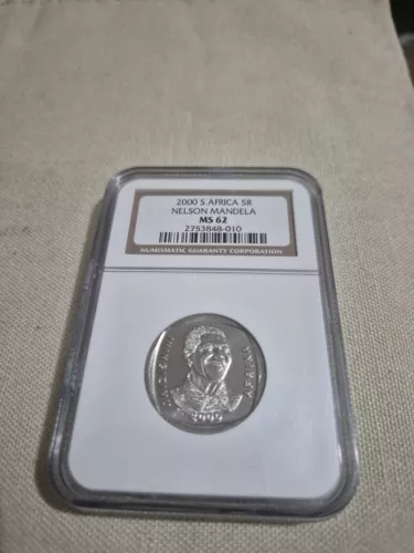 South Africa 2000 5 Rand / Smiley / Nelson Mandela / MS62 NGC