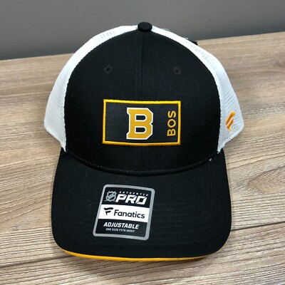Boston Bruins NHL Fanatics Authentic Pro Trucker Snapback Hat Black White NEW