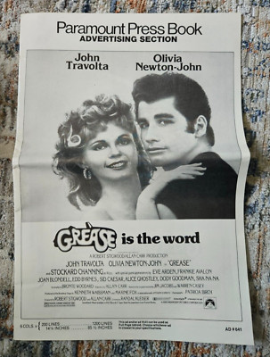 1970s Grease Paramount Press Book Poster Movie Theater Newton John Travolta