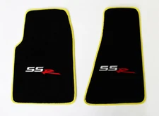 NEW! BLACK Front Floor Mats 2003-2004 CHEVY SSR Embroidered LOGO Yellow Binding