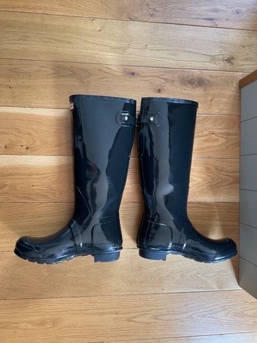Hunter Womens Original Tall Black Patent Gloss Wellington Boots Size UK 7 - Picture 7 of 16