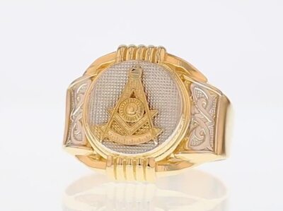 20号　Vintage Freemason 10k gold ring 10k or 14k Two Tone Real Gold Past Master Freemason Masonic Round