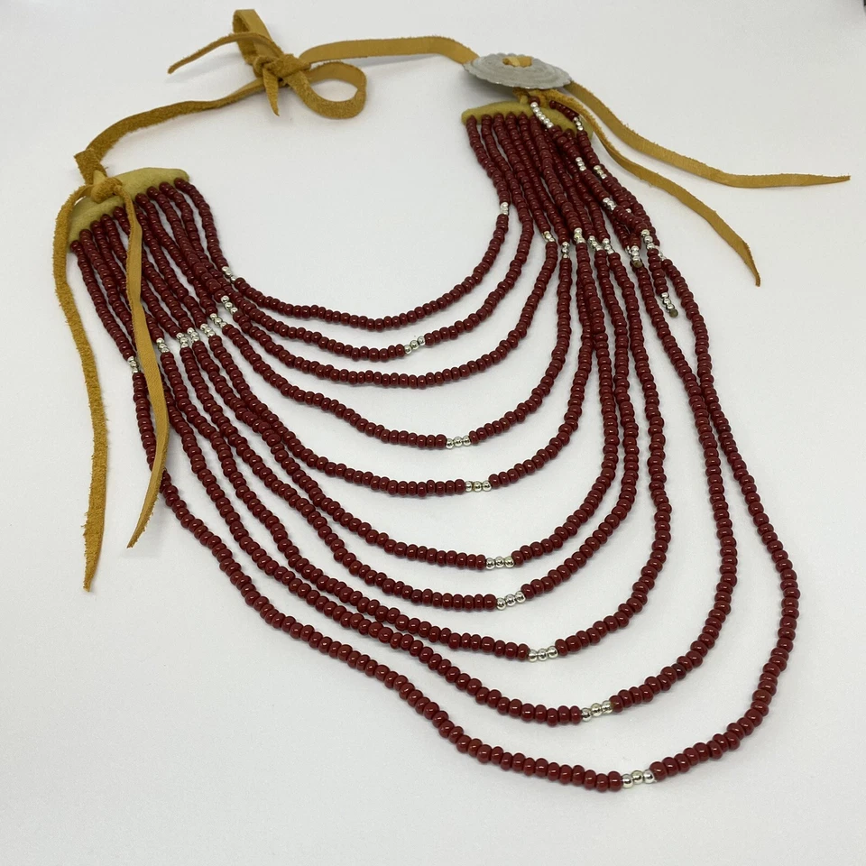 Collar con cuentas borgoña y plata declaración bohemio bohemio suroeste