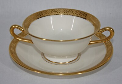 RARE ANTIQUE LENOX CHINA-GUMPS GOLD ENCRUSTED T6 PATTERN HANDLED