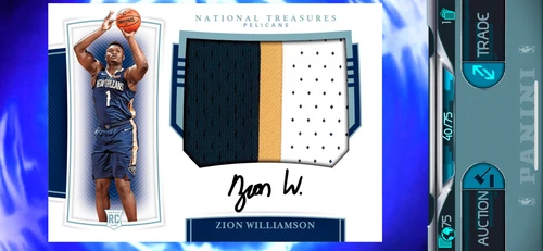 PANINI DUNK DIGITAL 2019 National Treasures Zion Williamson /75 RPA ROOKIE RARE