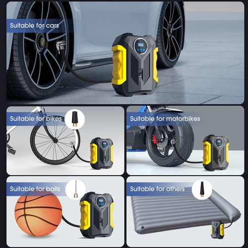 COMPRESOR INFLADOR BOMBA DE AIRE PORTATIL PANTALLA LUZ LED COCHE MOTO BICI BALON - Imagen 3 de 5