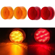 4PCS Red & Amber 2" Round 9Bulbs LED Clearance Side Marker Lights Fits Trailer