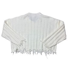Used Fashion Nova Womens White Distressed Cropped Knit Sweater Size Med Good Con