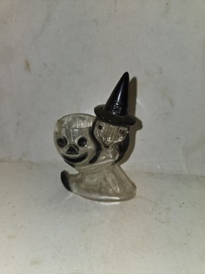 Vintage 50's/60's Halloween Rosbro Witch JOL Candy Container,Clear Plastic,Black