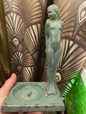 *RARE ORIGINAL ART DECO APPLIED ARTS EVE METAL SPELTER NUDE GIRL PIN DISH FIGURE