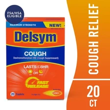 Delsym Maximum Strength 8-Hour Cough Suppressant, Fast Release Caplets, 20 Count